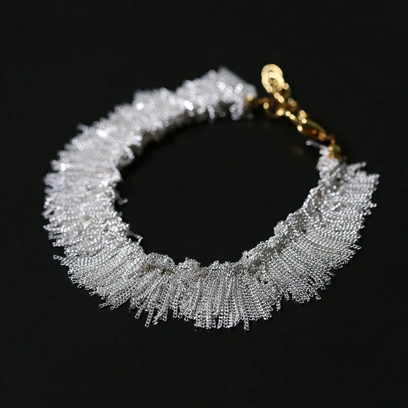 18K Gold Plated Sterling Silver Curb Link Waterfall Tassel Bracelet