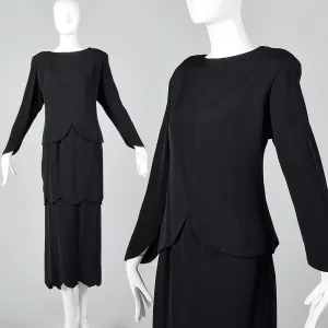 1980s Galanos Two Piece Black Dress with Great Layers