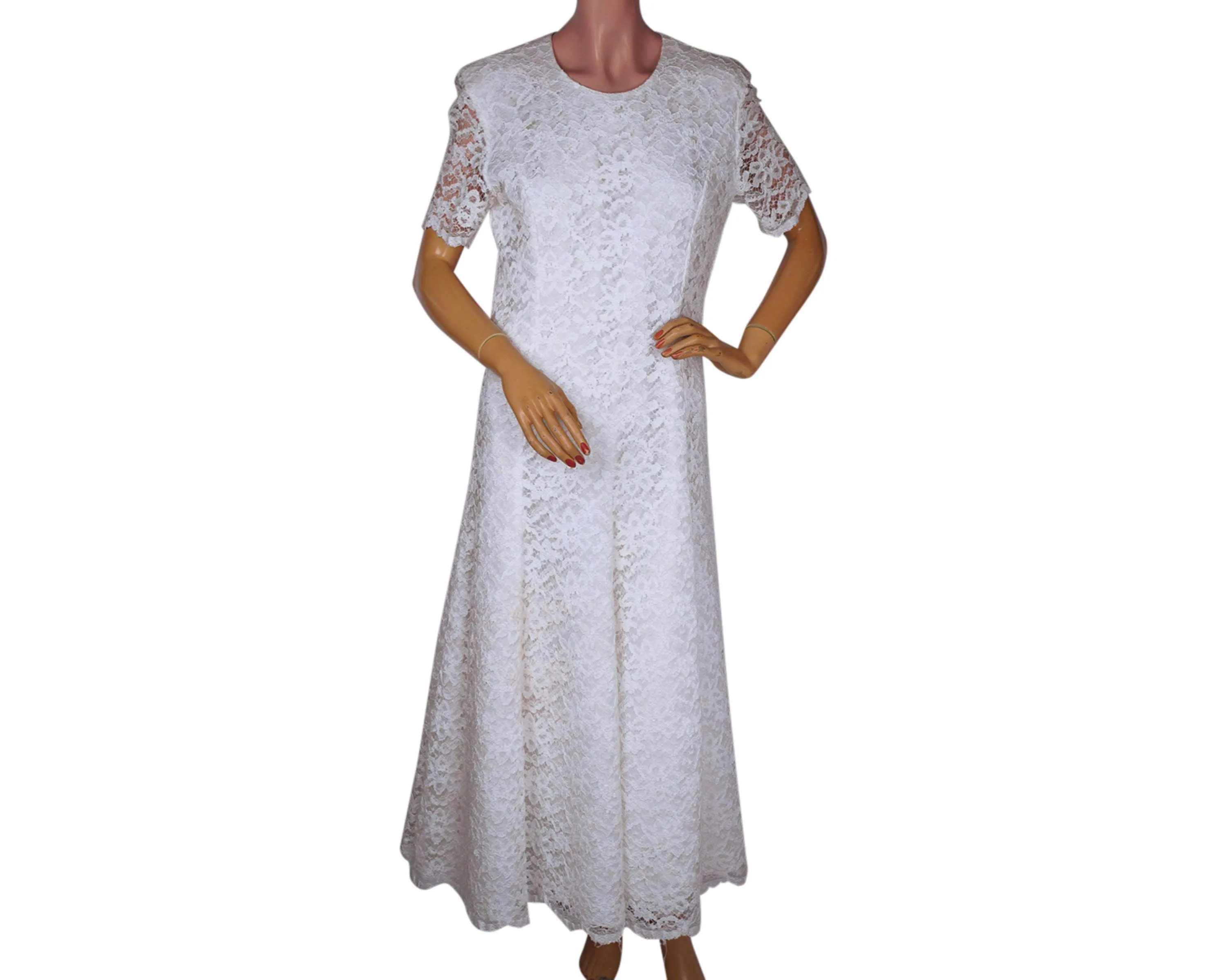 1980s Lace Wedding Gown - Size 12 UK