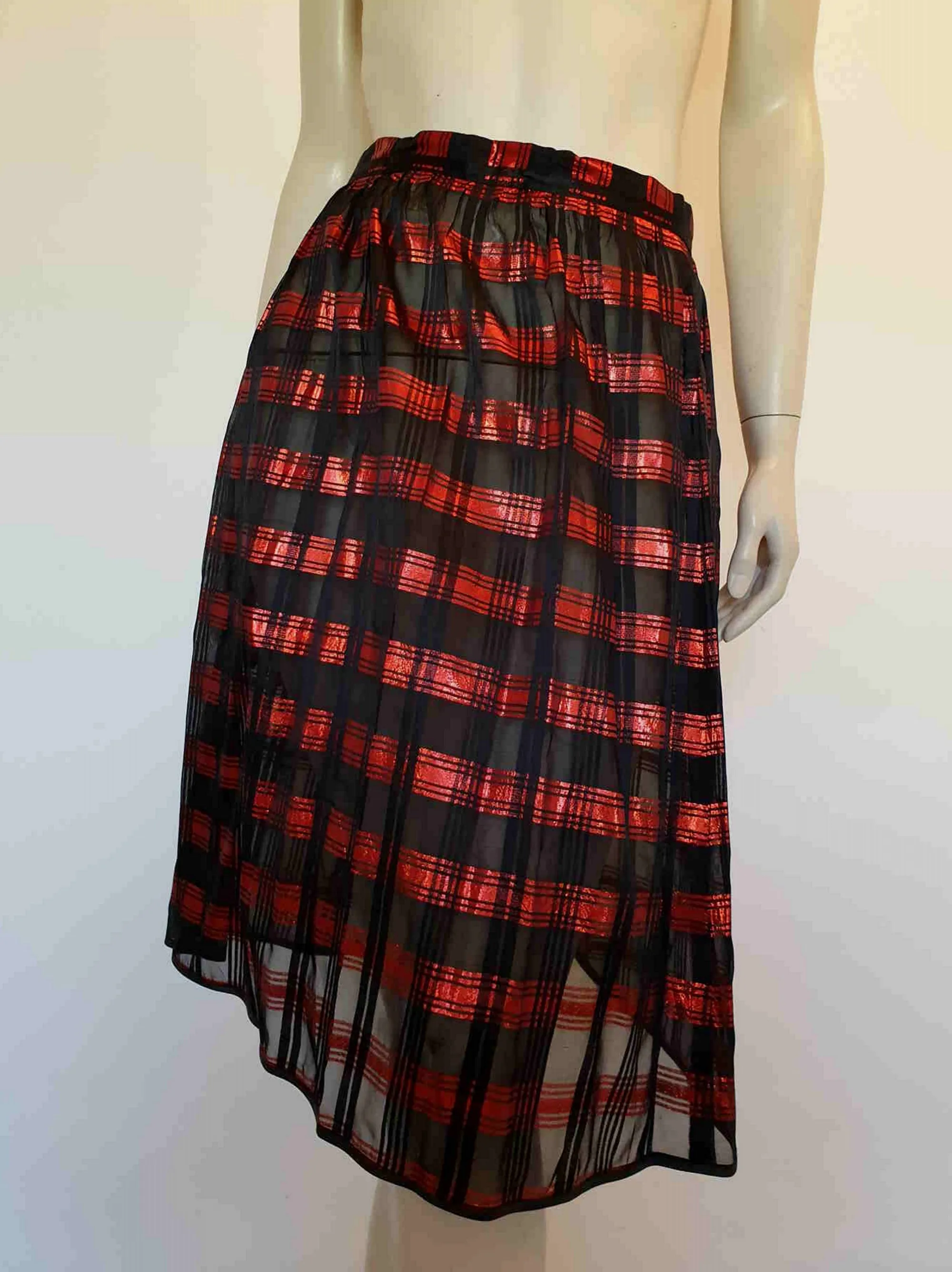 1980s Red & Black Sheer Lurex Wrap Over Skirt, by Mosiana