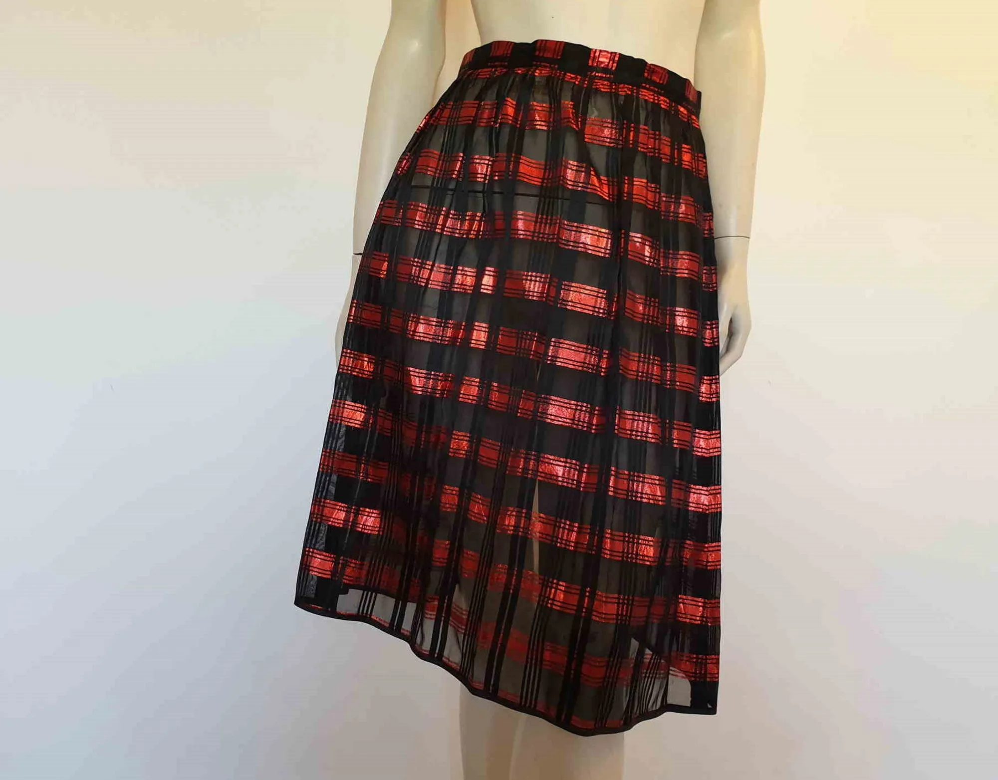 1980s Red & Black Sheer Lurex Wrap Over Skirt, by Mosiana