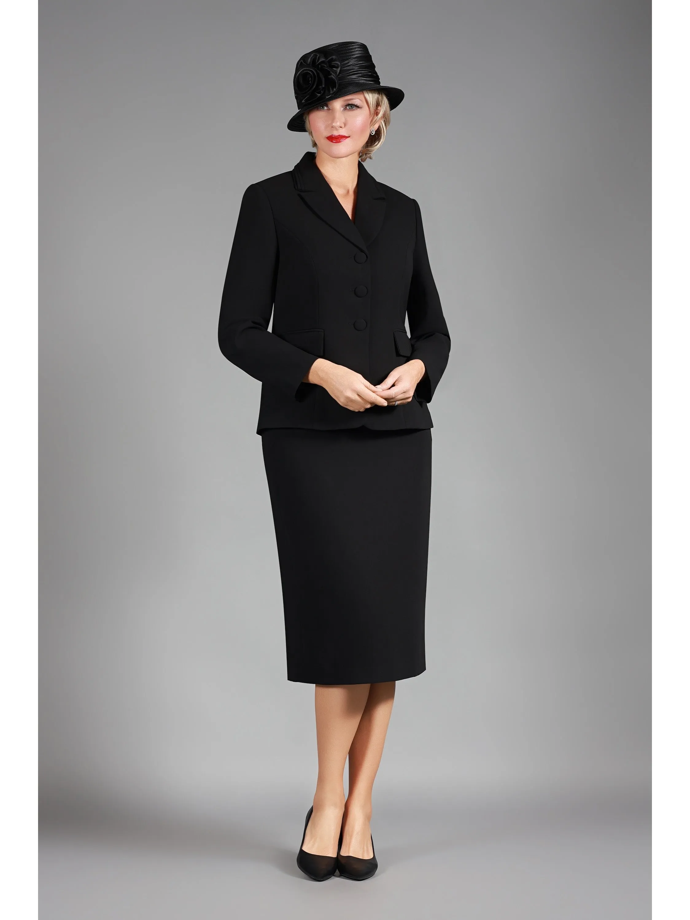 2pc Notch Layered Collar 3-Button Skt Suit-Plus