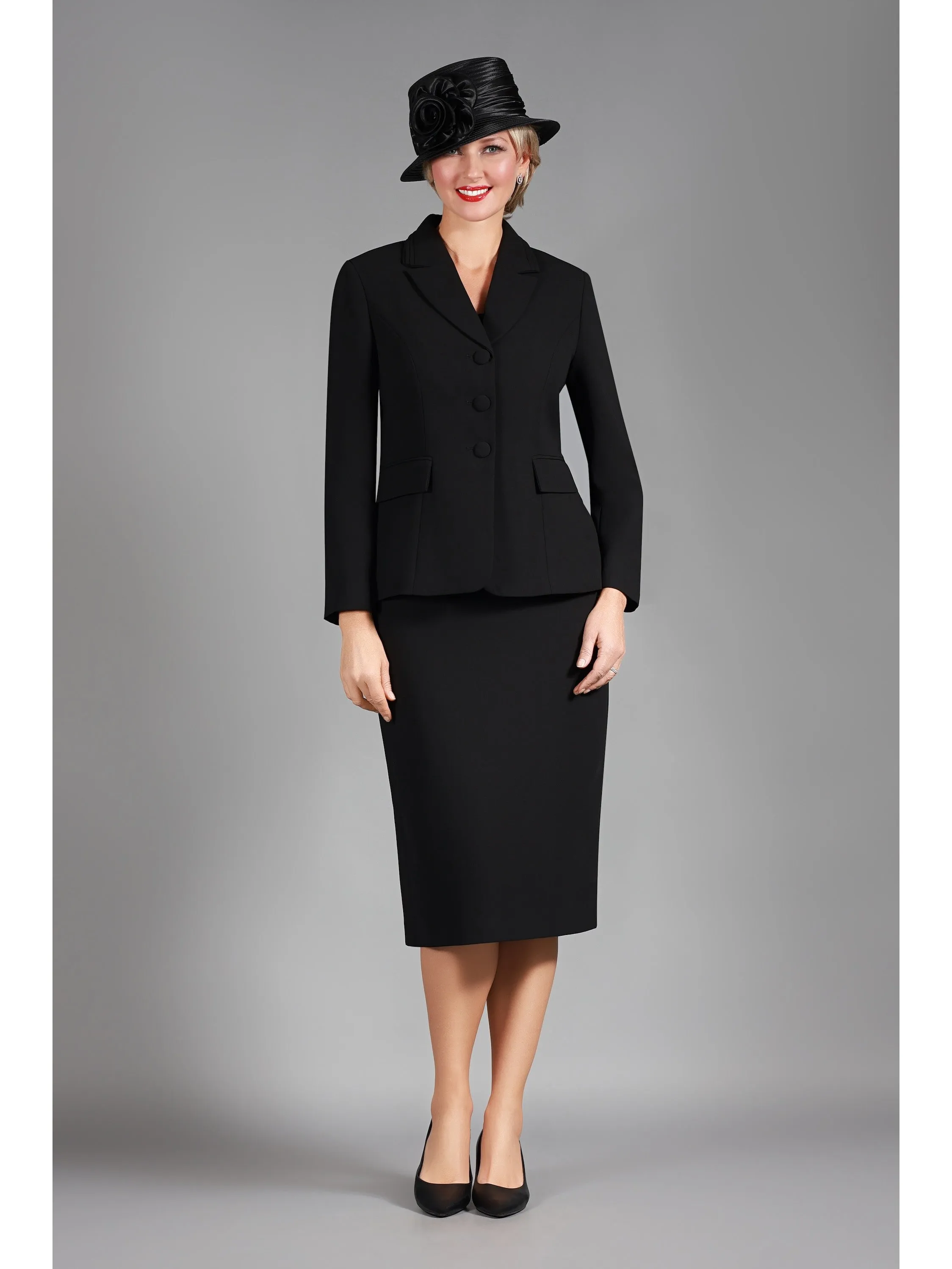 2pc Notch Layered Collar 3-Button Skt Suit-Plus