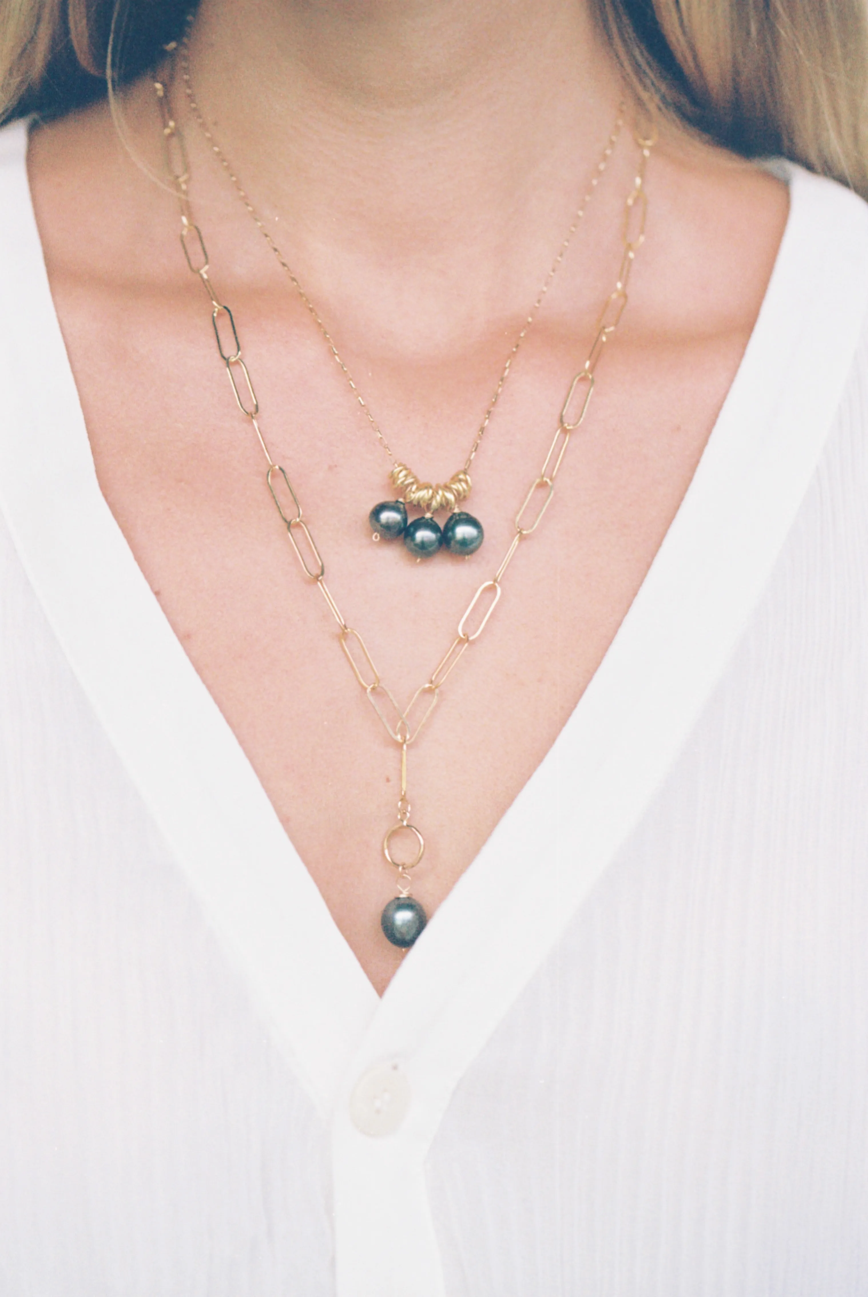 3 Tahitian Pearl drop Necklace