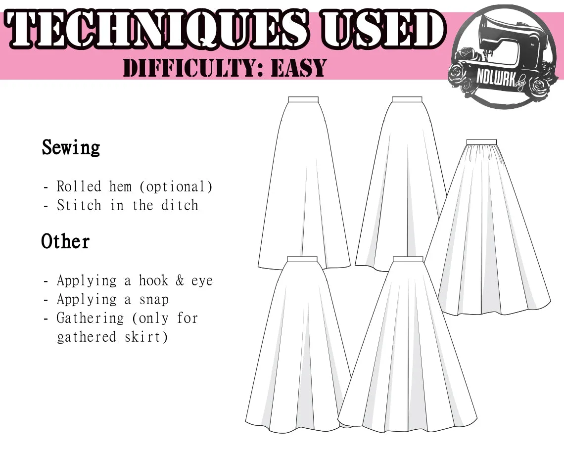 3/4 and Full Circle Skirts Sewing Pattern/Downloadable PDF File and Tutorial Book