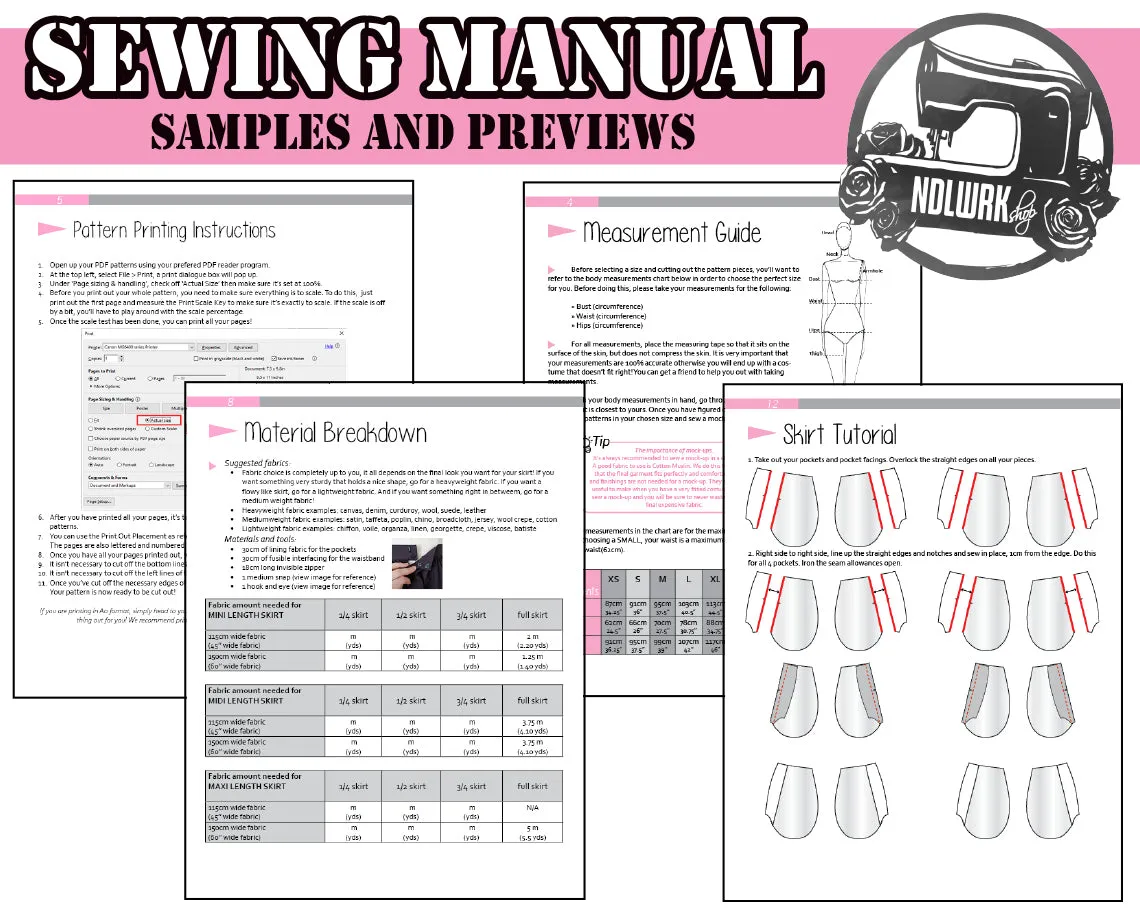 3/4 and Full Circle Skirts Sewing Pattern/Downloadable PDF File and Tutorial Book