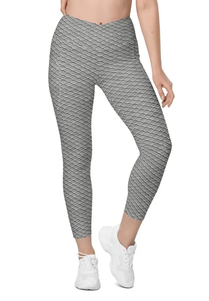 Anti Cellulite Pattern Crossover Leggings With Pockets