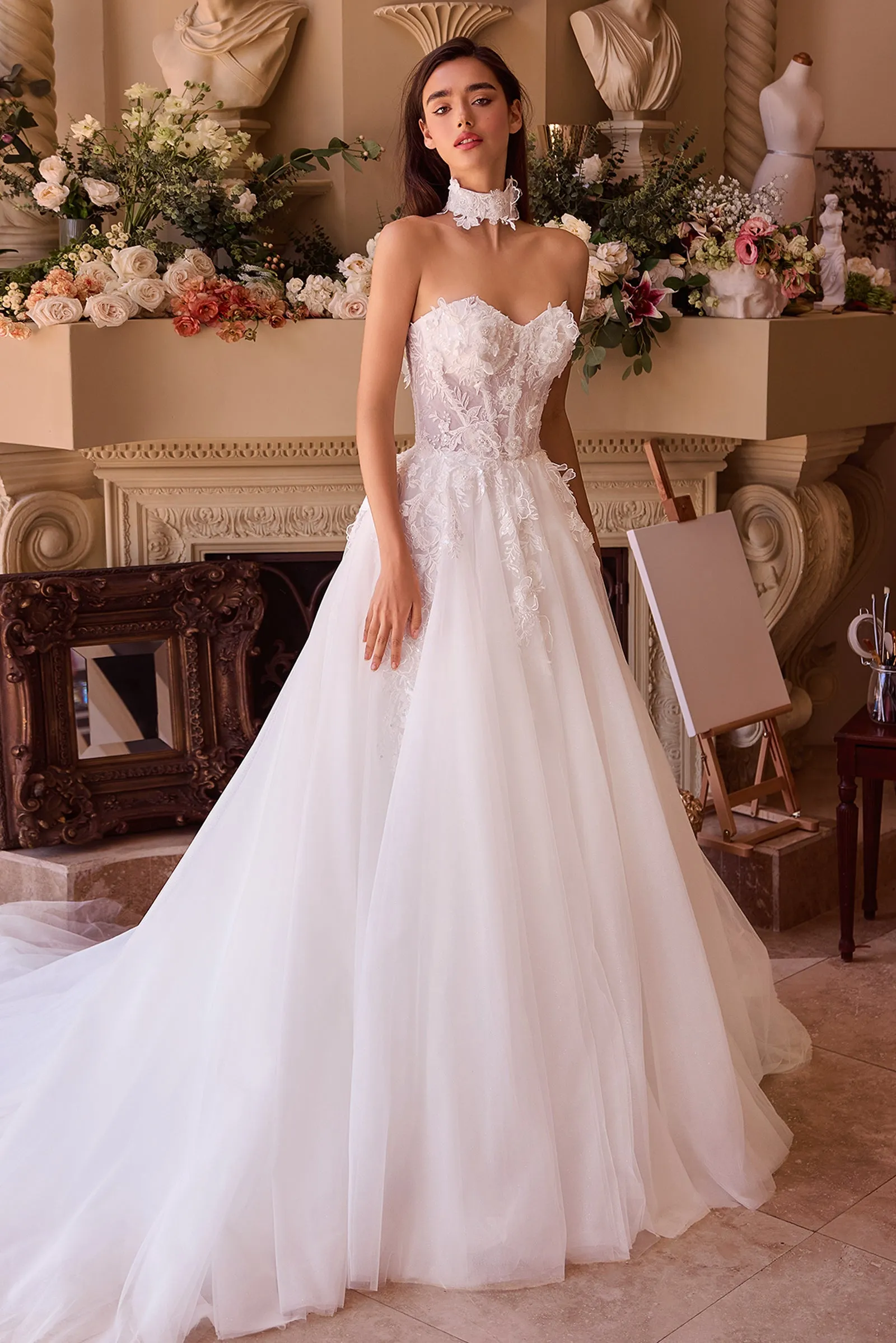 Applique Strapless Tulle Bridal Gown by Ladivine WL041