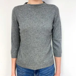 Ash Grey 3/4 Sleeve Cashmere Boat Neck Jumper Extra Small