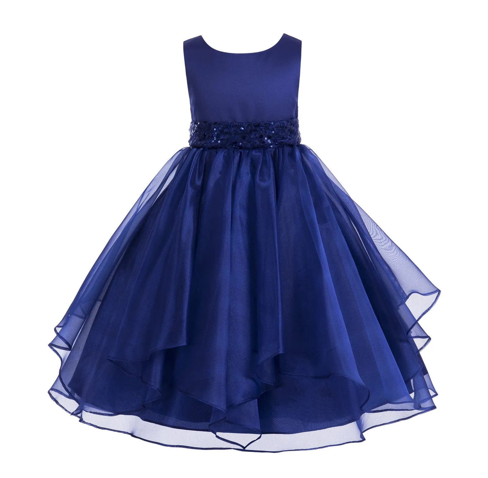 Asymmetric Ruffled Organza Sequined Flower Girl Dress 012S