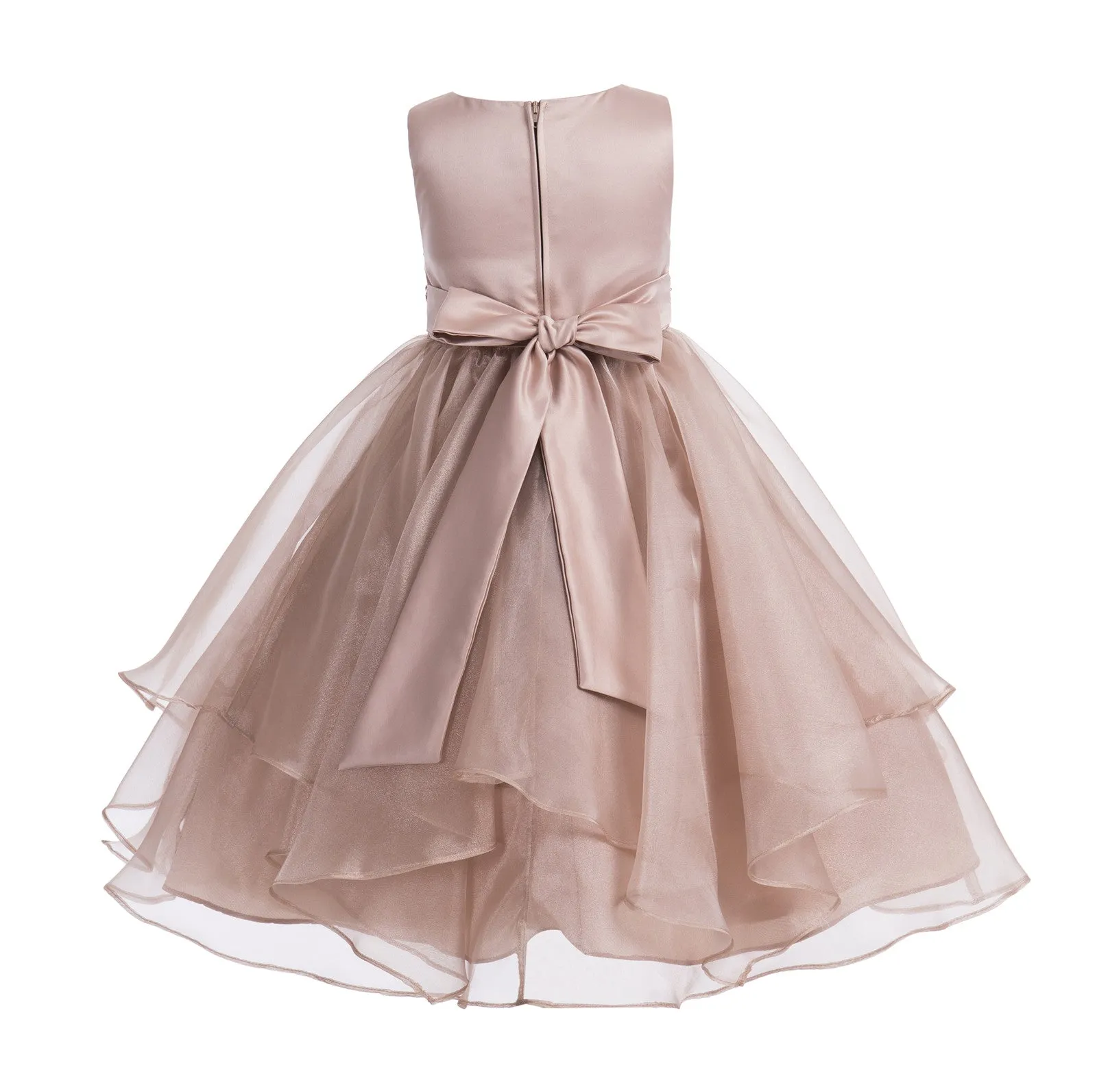 Asymmetric Ruffled Organza Sequined Flower Girl Dress 012S