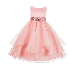 Asymmetric Ruffled Organza Sequined Flower Girl Dress 012S