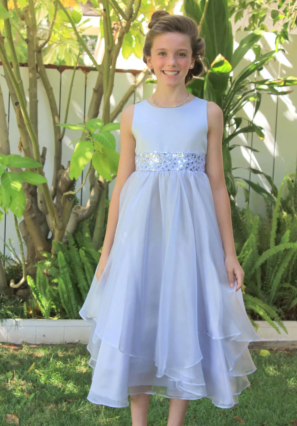 Asymmetric Ruffled Organza Sequined Flower Girl Dress 012S