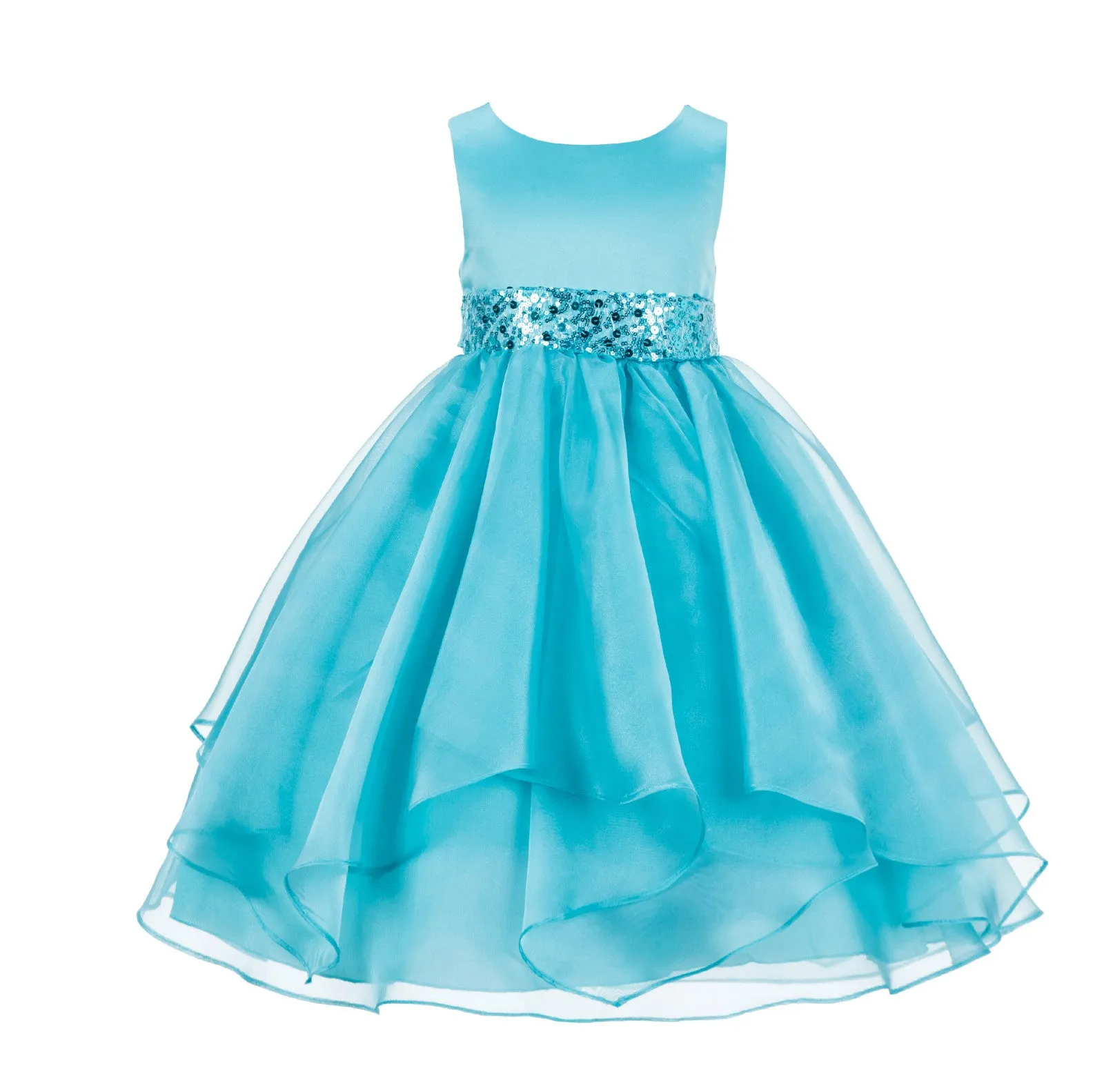 Asymmetric Ruffled Organza Sequined Flower Girl Dress 012S