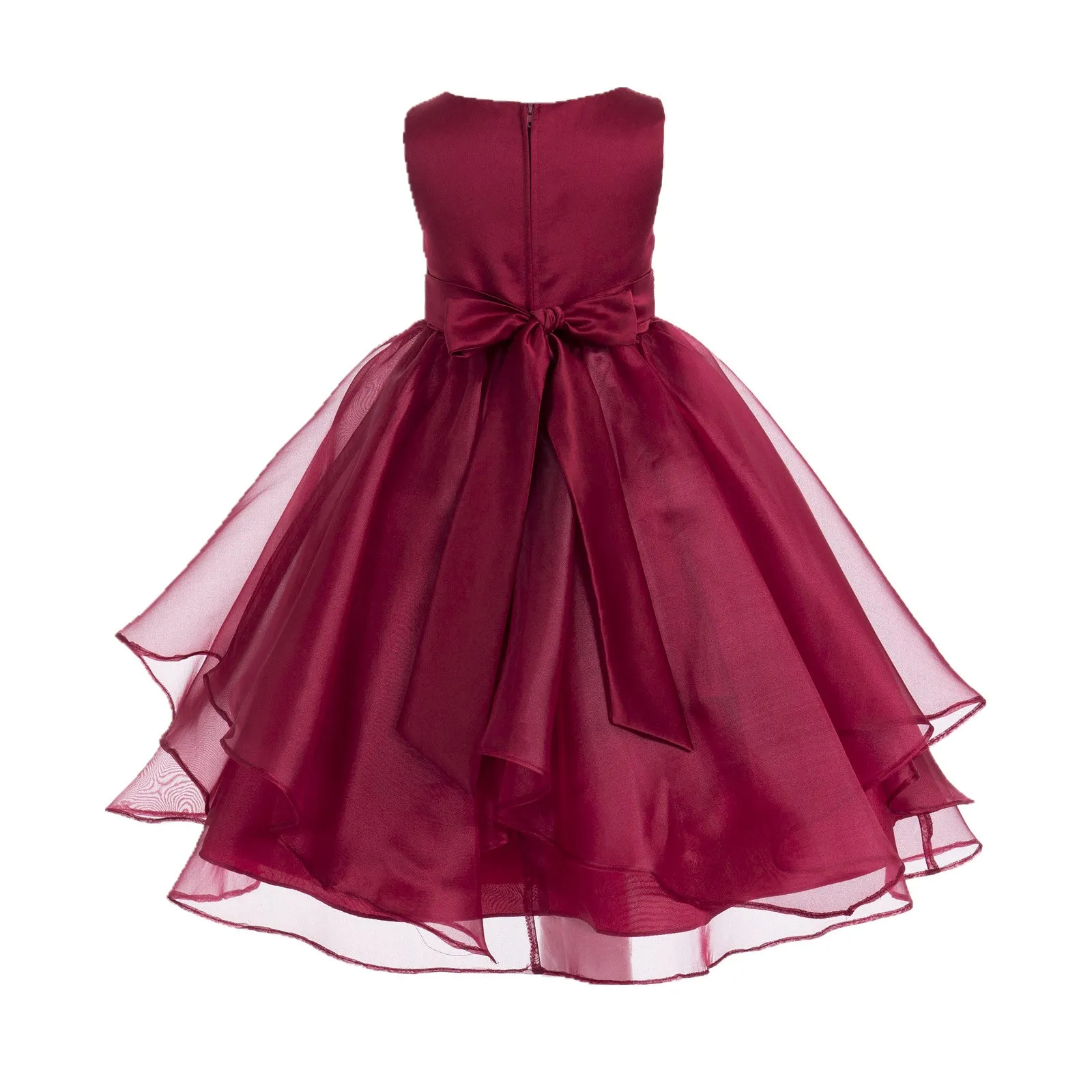 Asymmetric Ruffled Organza Sequined Flower Girl Dress 012S