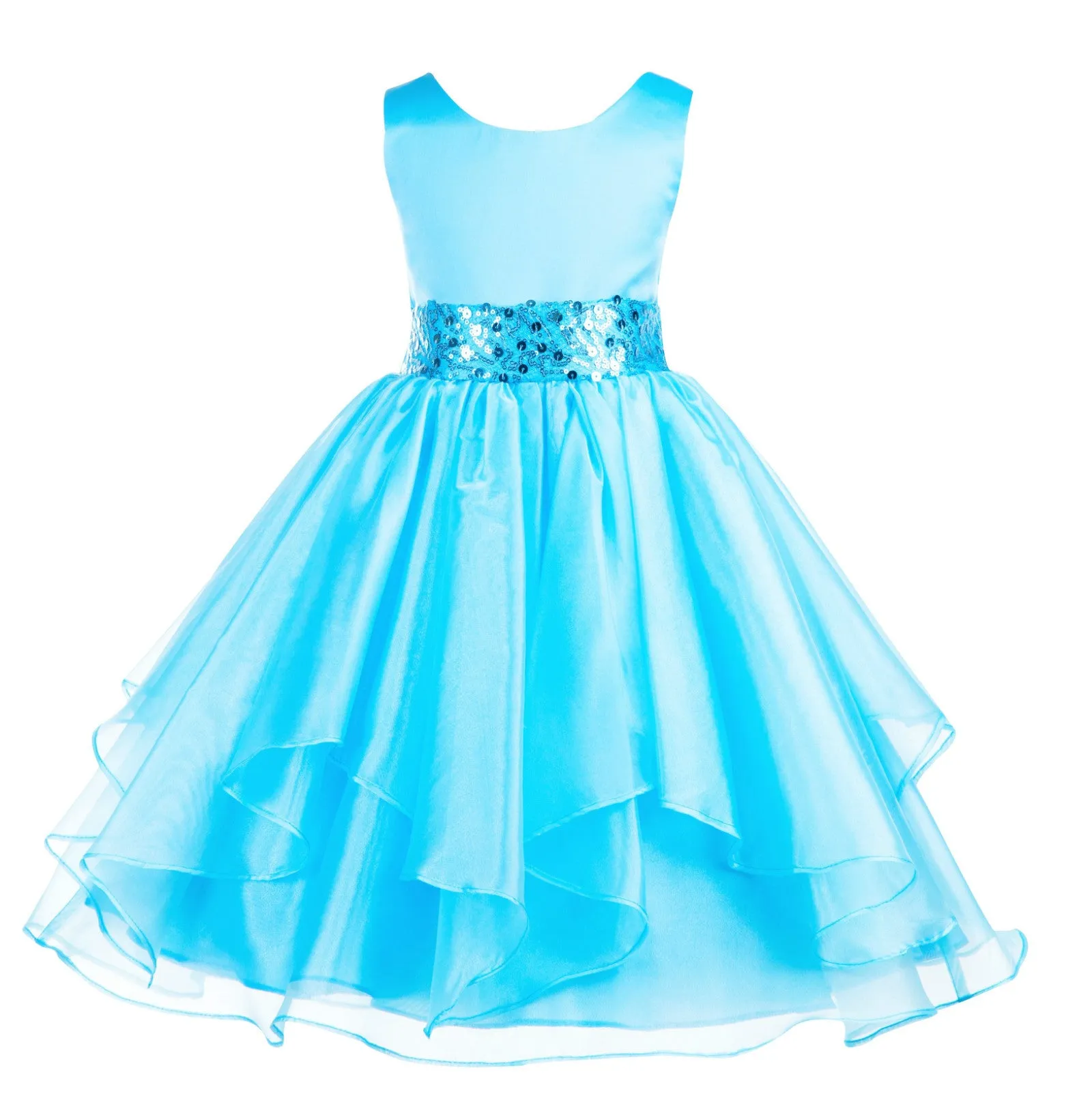 Asymmetric Ruffled Organza Sequined Flower Girl Dress 012S