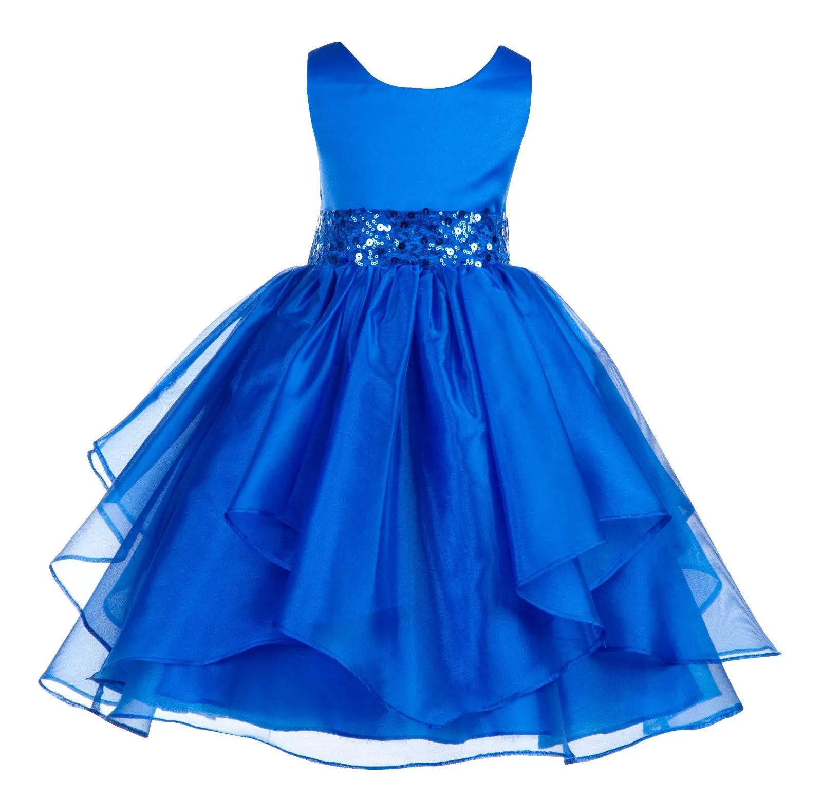 Asymmetric Ruffled Organza Sequined Flower Girl Dress 012S