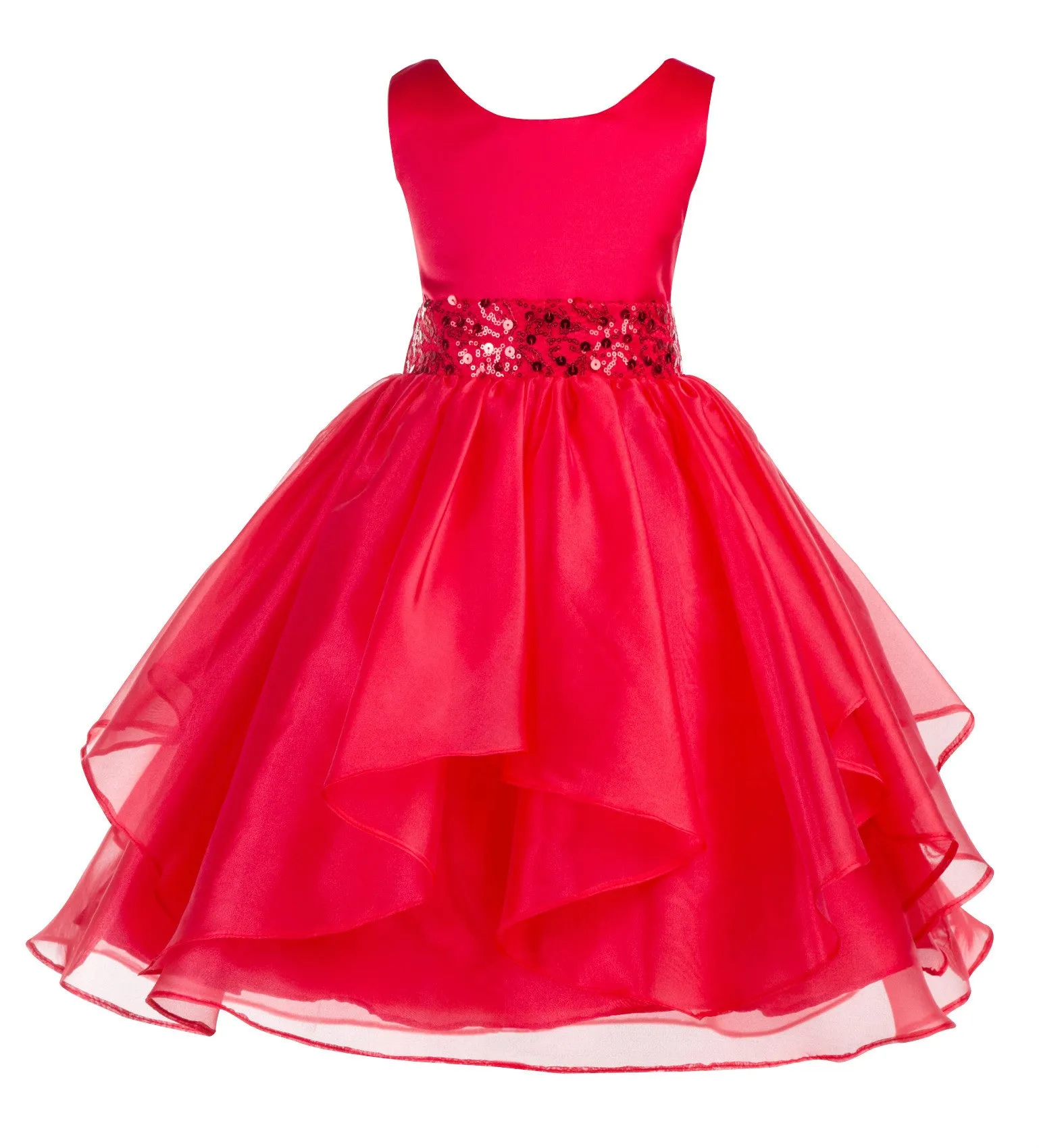 Asymmetric Ruffled Organza Sequined Flower Girl Dress 012S