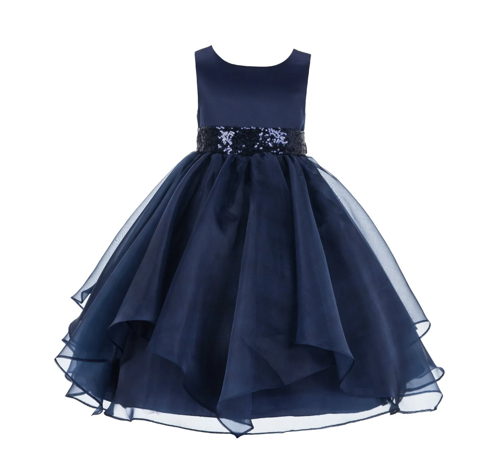 Asymmetric Ruffled Organza Sequined Flower Girl Dress 012S