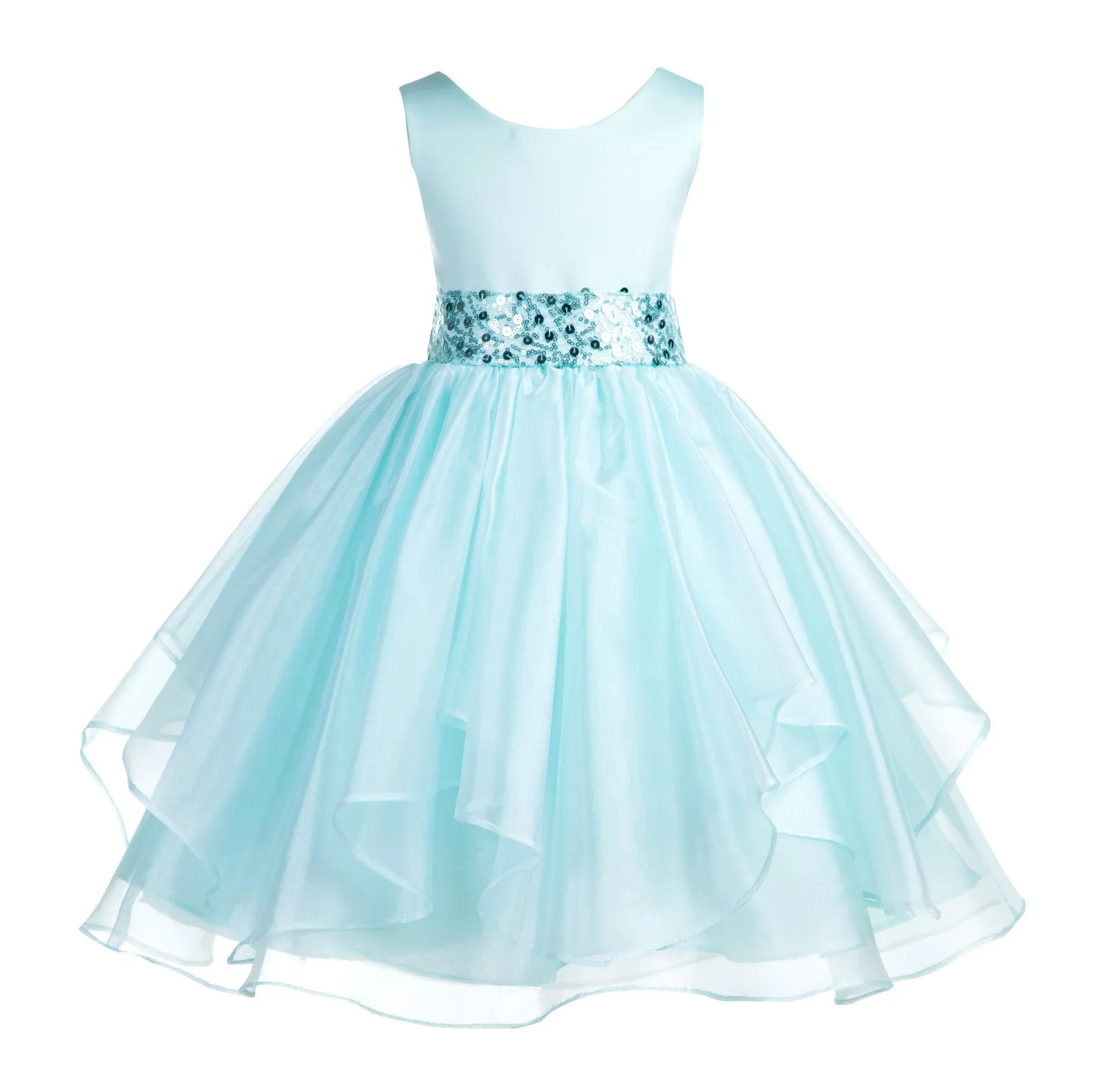 Asymmetric Ruffled Organza Sequined Flower Girl Dress 012S