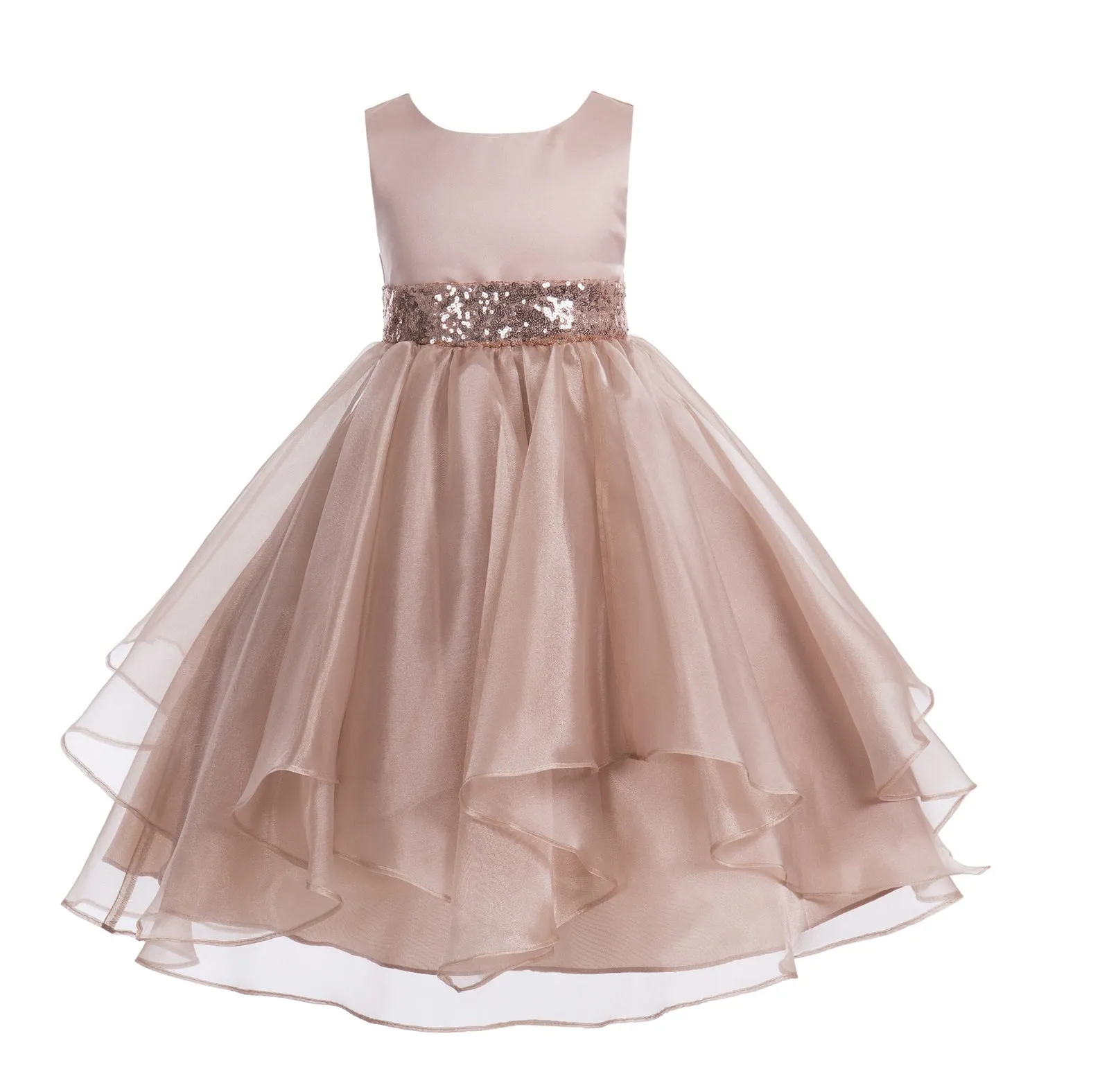 Asymmetric Ruffled Organza Sequined Flower Girl Dress 012S