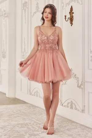 Beaded A-Line Tulle Short Dress CY022