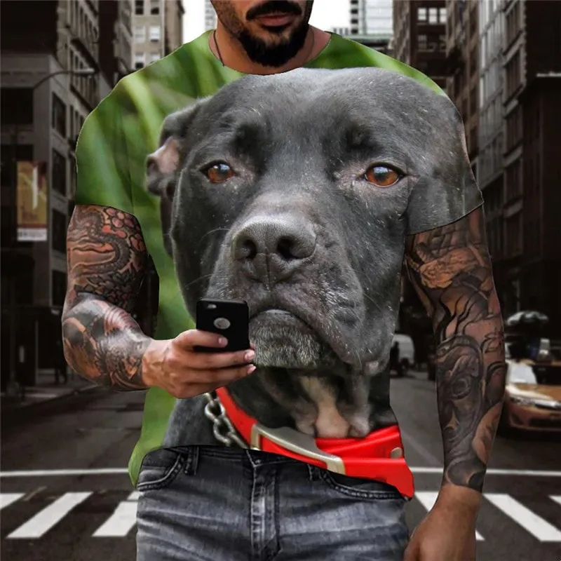 black dog shirt 3D tshirt Cute animal big Smart dogs Cool art costume male