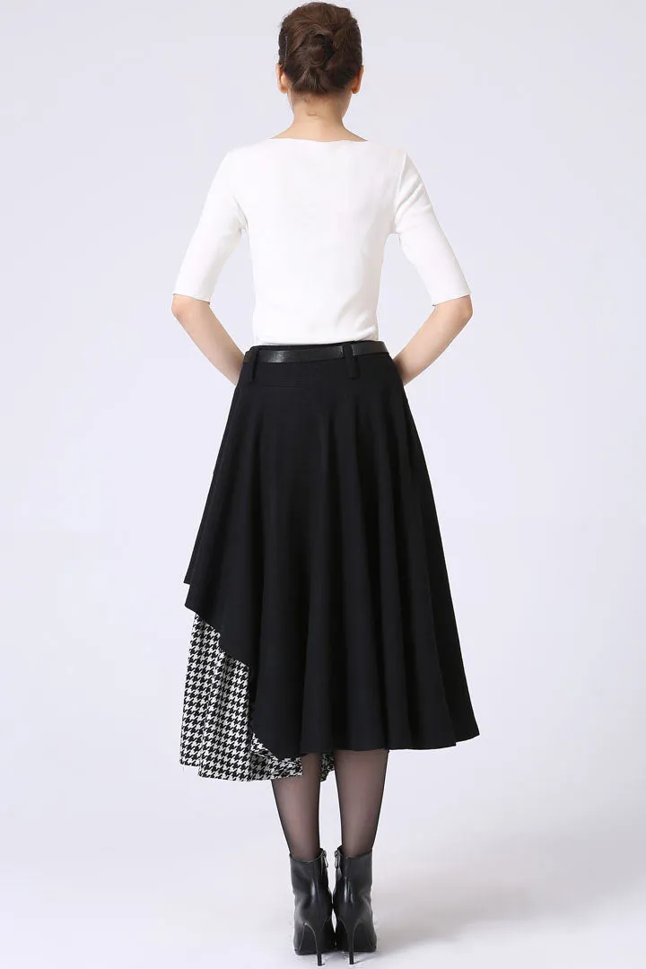 Black Layered wool skirt with Asymmetrical Hemline Skirt 1067#