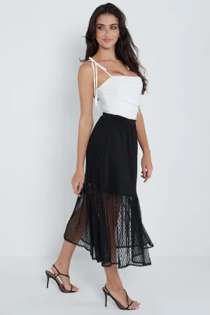 Black Spot Mesh Layered Midaxi Skirt