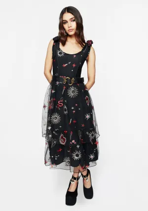 Bloodlust Embroidered Corset Midi Dress