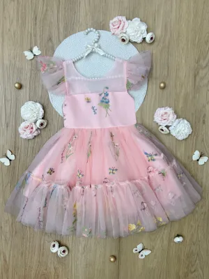 Blush Fairy Garden Embroidered Tulle Dress