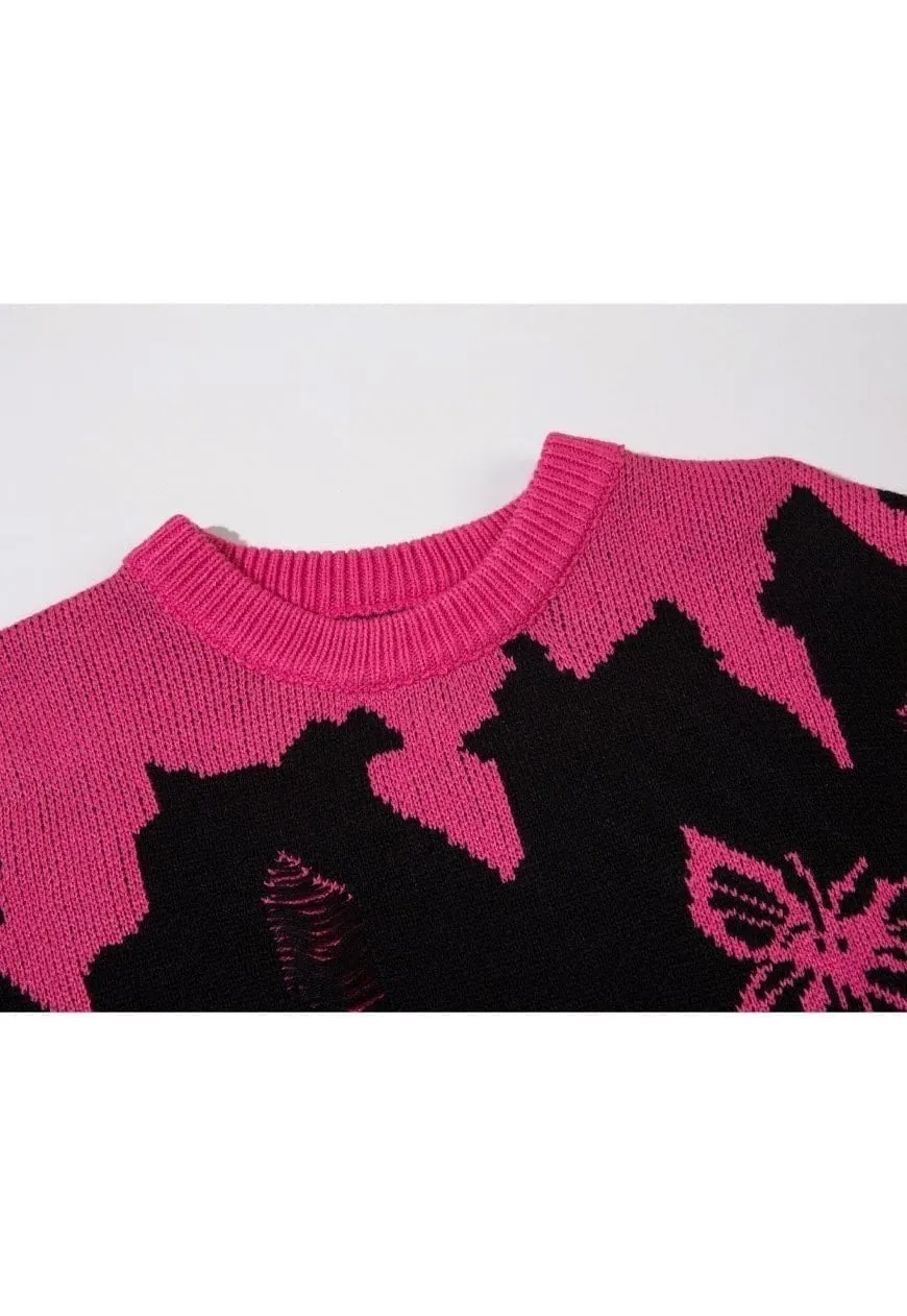 Butterfly sweater distressed grunge jumper ripped top pink