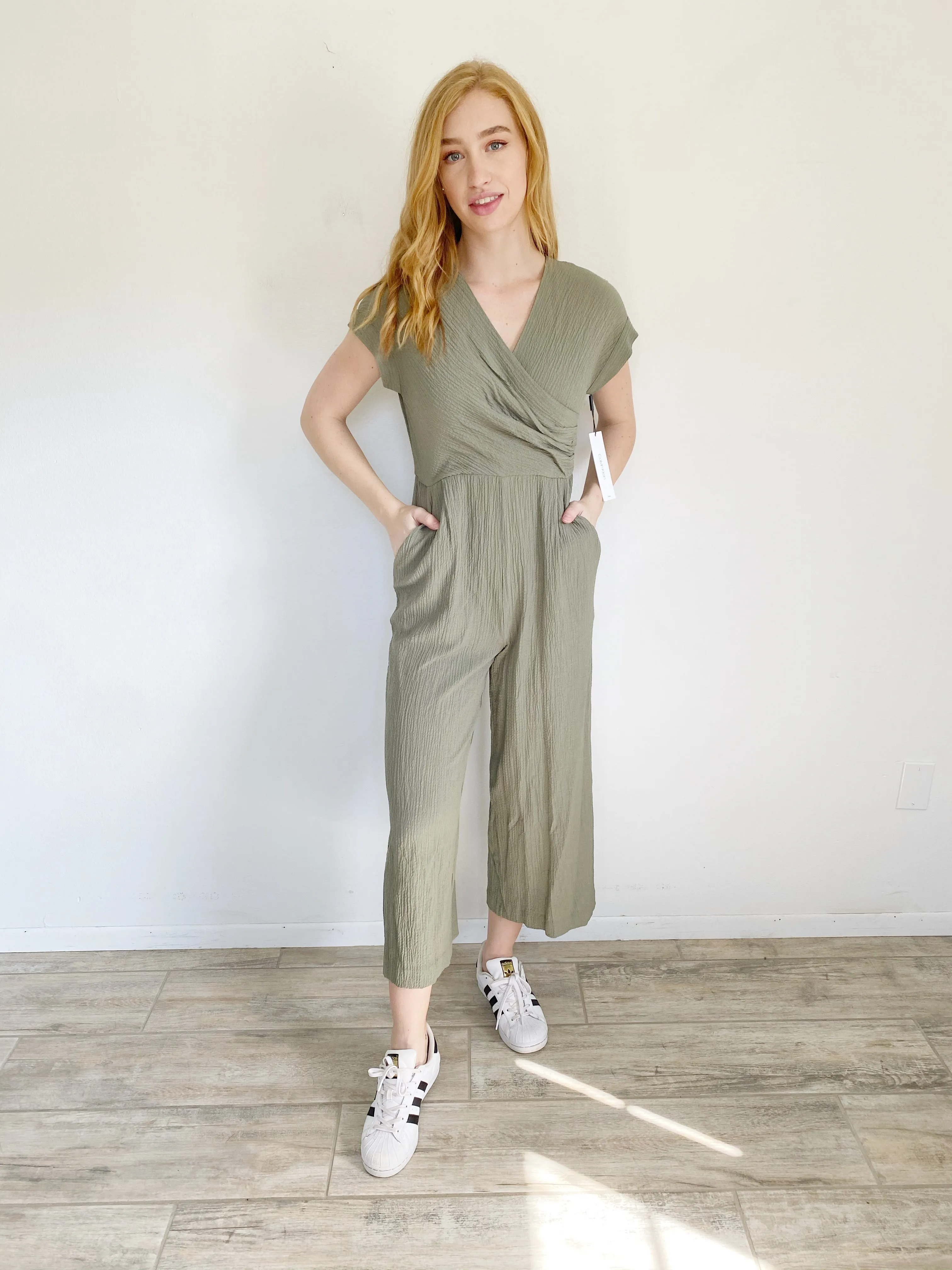 Calvin Klein Cropped Olive Jumpsuit NWT 4