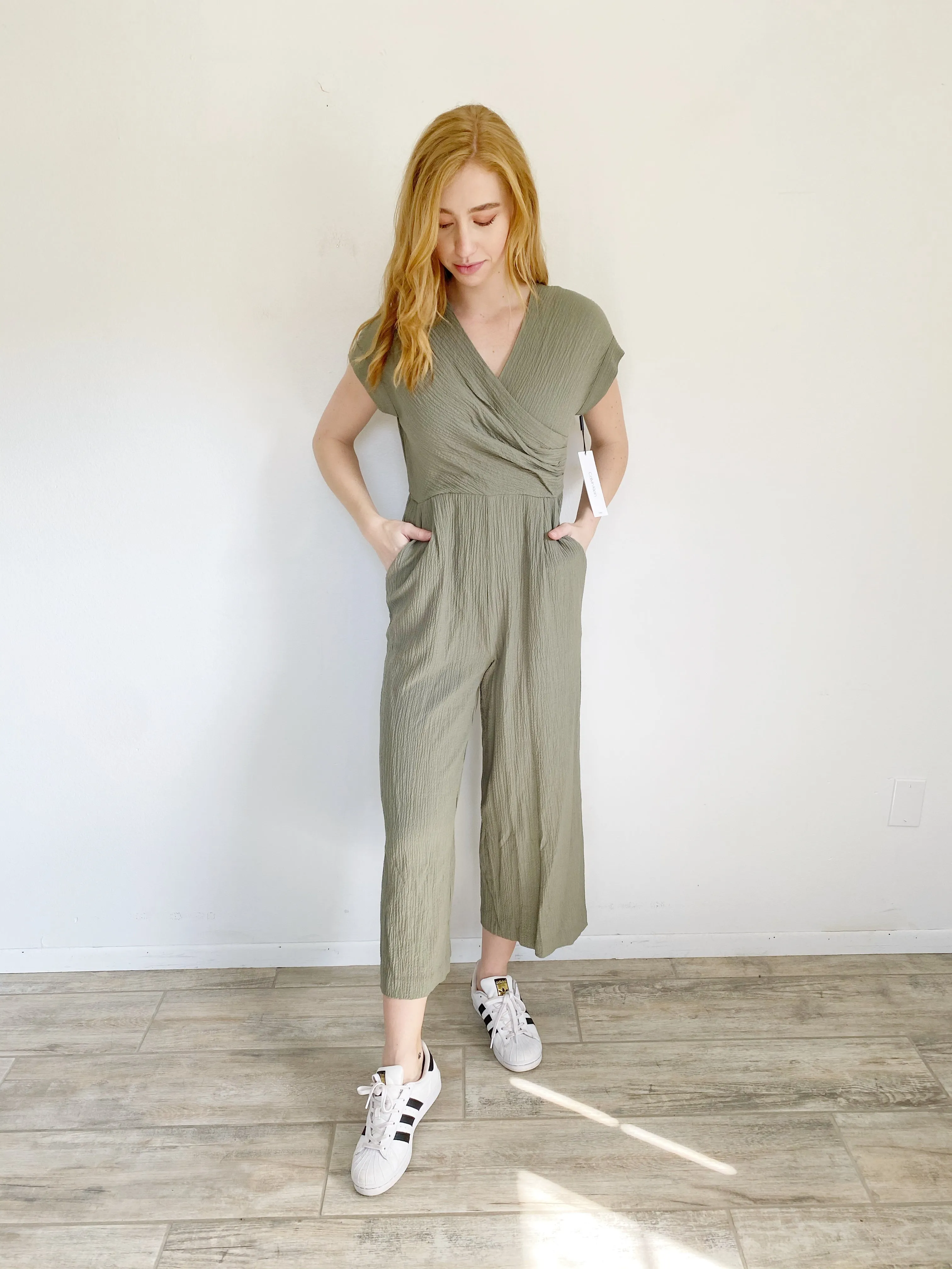 Calvin Klein Cropped Olive Jumpsuit NWT 4