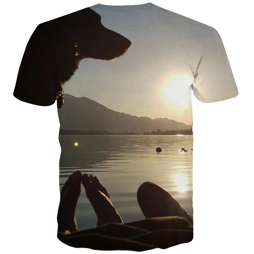 Camping T shirts Men Sunset Tshirts Casual Forest Tshirt Printed Flame Tshirt Anime