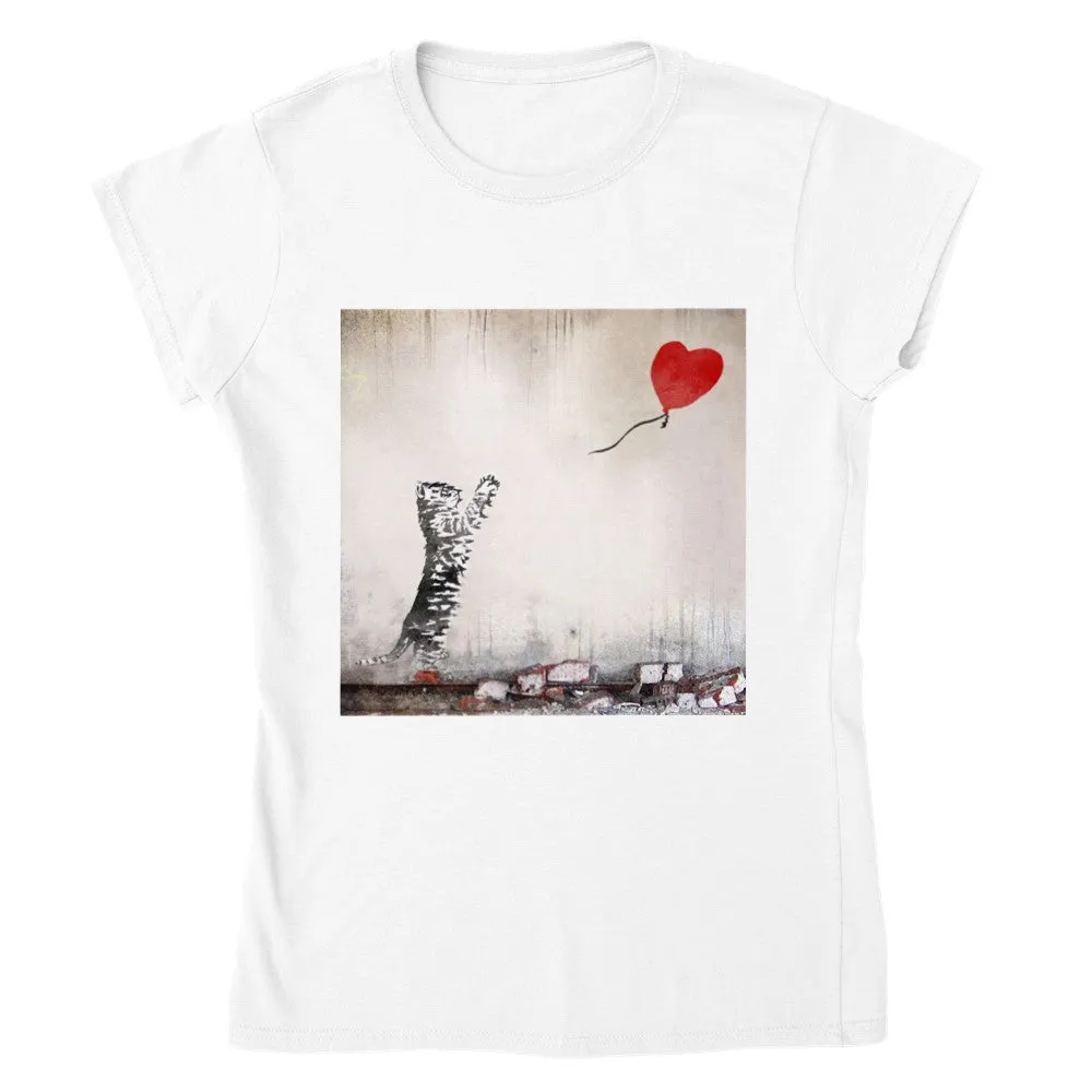 Cat with Balloon 2, Banksy Inspired Ladies T-Shirt