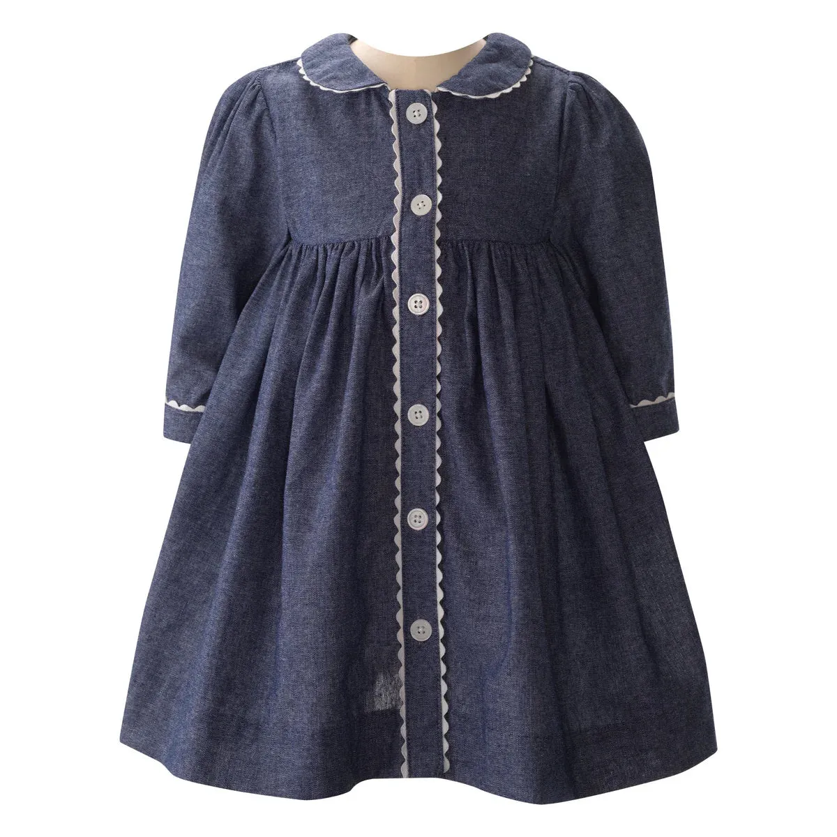 Chambray Long Sleeve Button-Front Dress