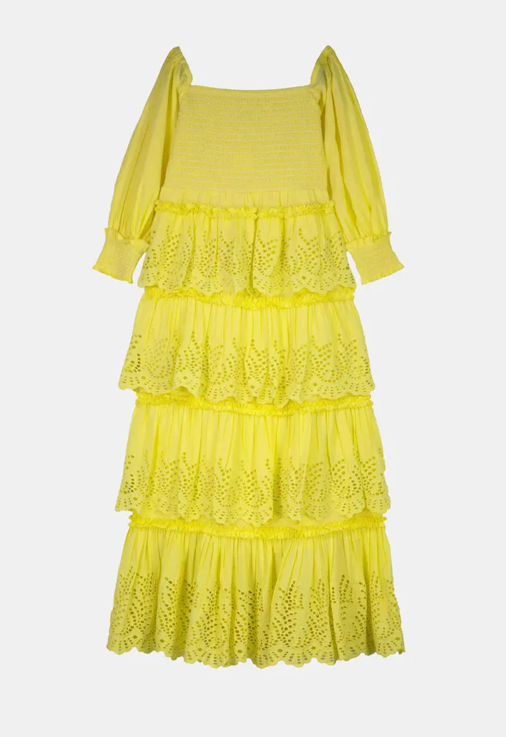 Choice Embroidered Layered Dress Yellow