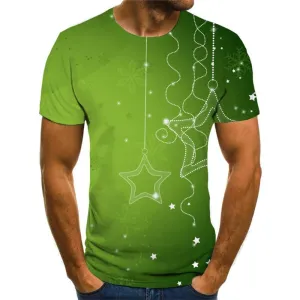 Christmas T-shirt Men Star Shirt Print Snowflake Tshirts Novelty Green Tshirts Casual