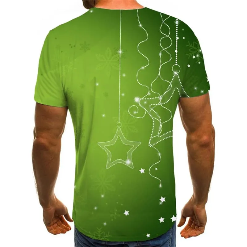 Christmas T-shirt Men Star Shirt Print Snowflake Tshirts Novelty Green Tshirts Casual