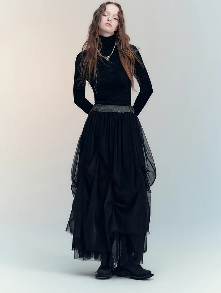 Ciffon Tiered Sheer Elegant Chic Long-Skirt