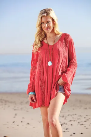 Coral Long Sleeve Flared Tunic