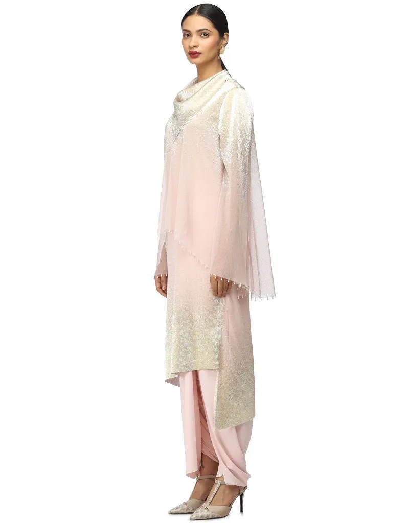 Cowl Neck Tunic with Asymmetric Layers- Blush