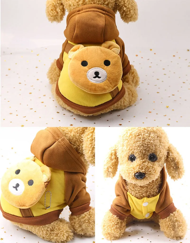 Cute Cartoon Bear Pocket Warm Fleece Lining Hoodie For Dogs