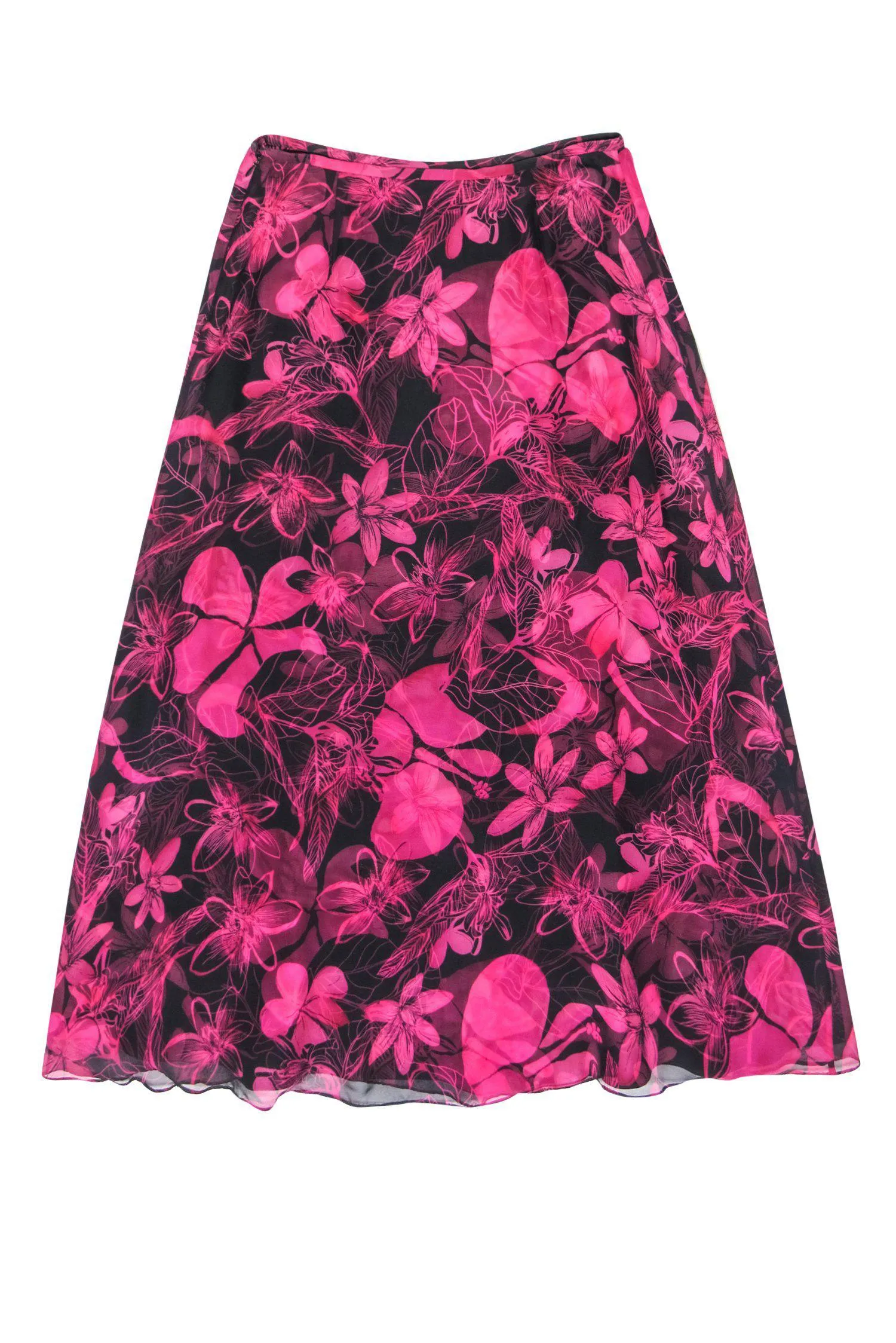 Dana Buchman - Black & Pink Floral Printed Silk Maxi Skirt Sz 6