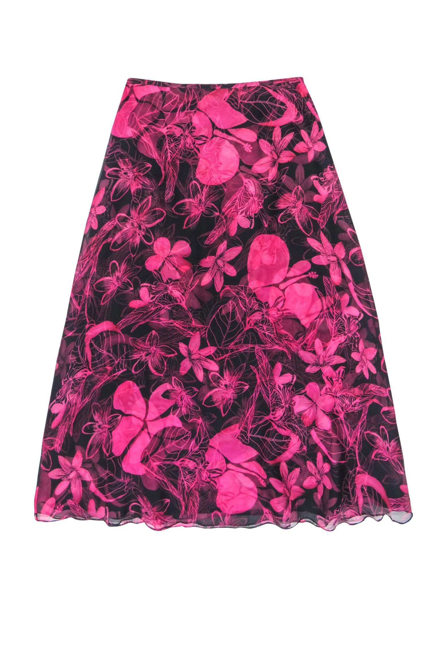 Dana Buchman - Black & Pink Floral Printed Silk Maxi Skirt Sz 6