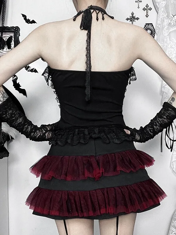 Darkness doll lace camisole / layered skirt