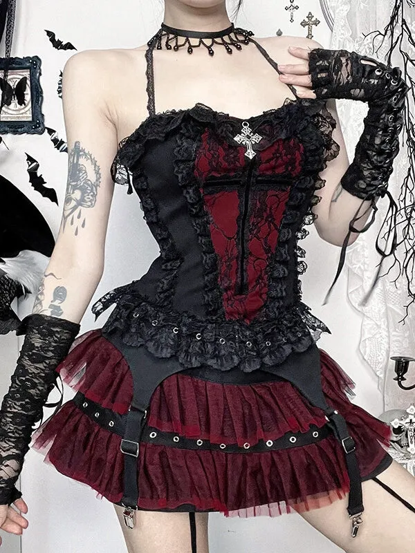 Darkness doll lace camisole / layered skirt