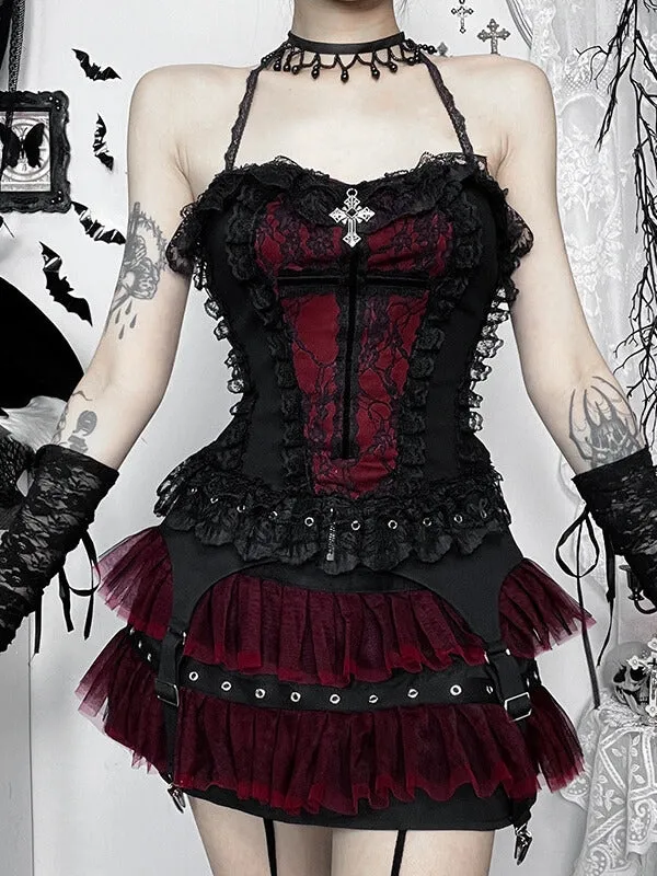 Darkness doll lace camisole / layered skirt