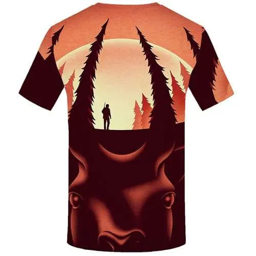 Deer T-shirt Men Animal T shirts Funny Forest Tshirts Casual Moon T-shirts 3d Art Tshirt Anime Short Sleeve Full Print Men/women